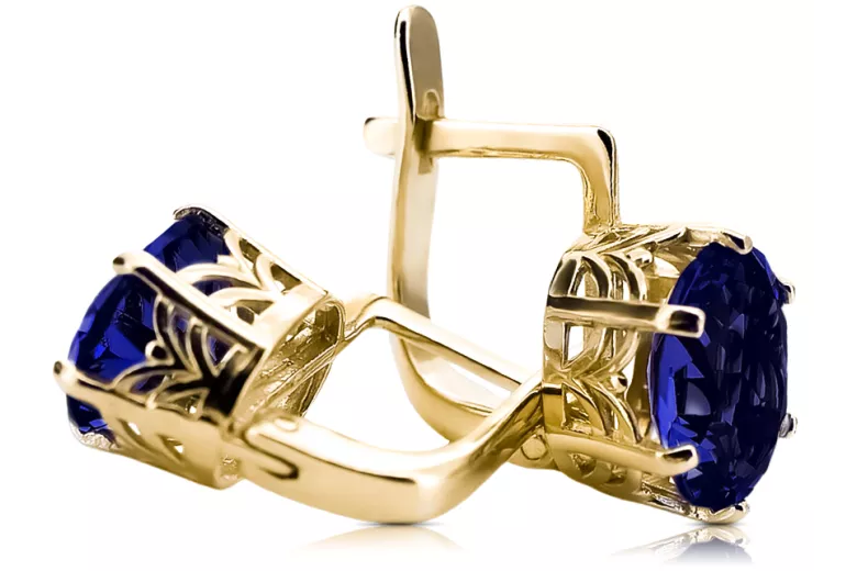 Or jaune 8 carats 333 Sapphire des boucles d'oreilles vec003x-sp Russe Soviétique URSS Bijoux vintage Art Deco style